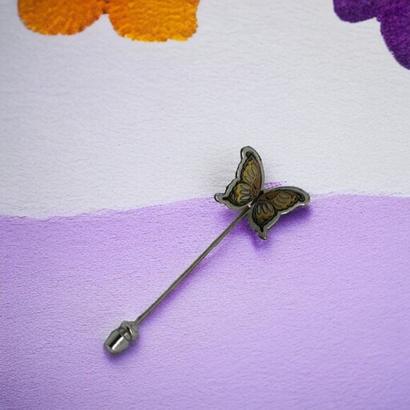 Reed & Barton Damascene Butterfly Stick Pin, 2" Long, Vintage Brooch - Picture 1 of 9